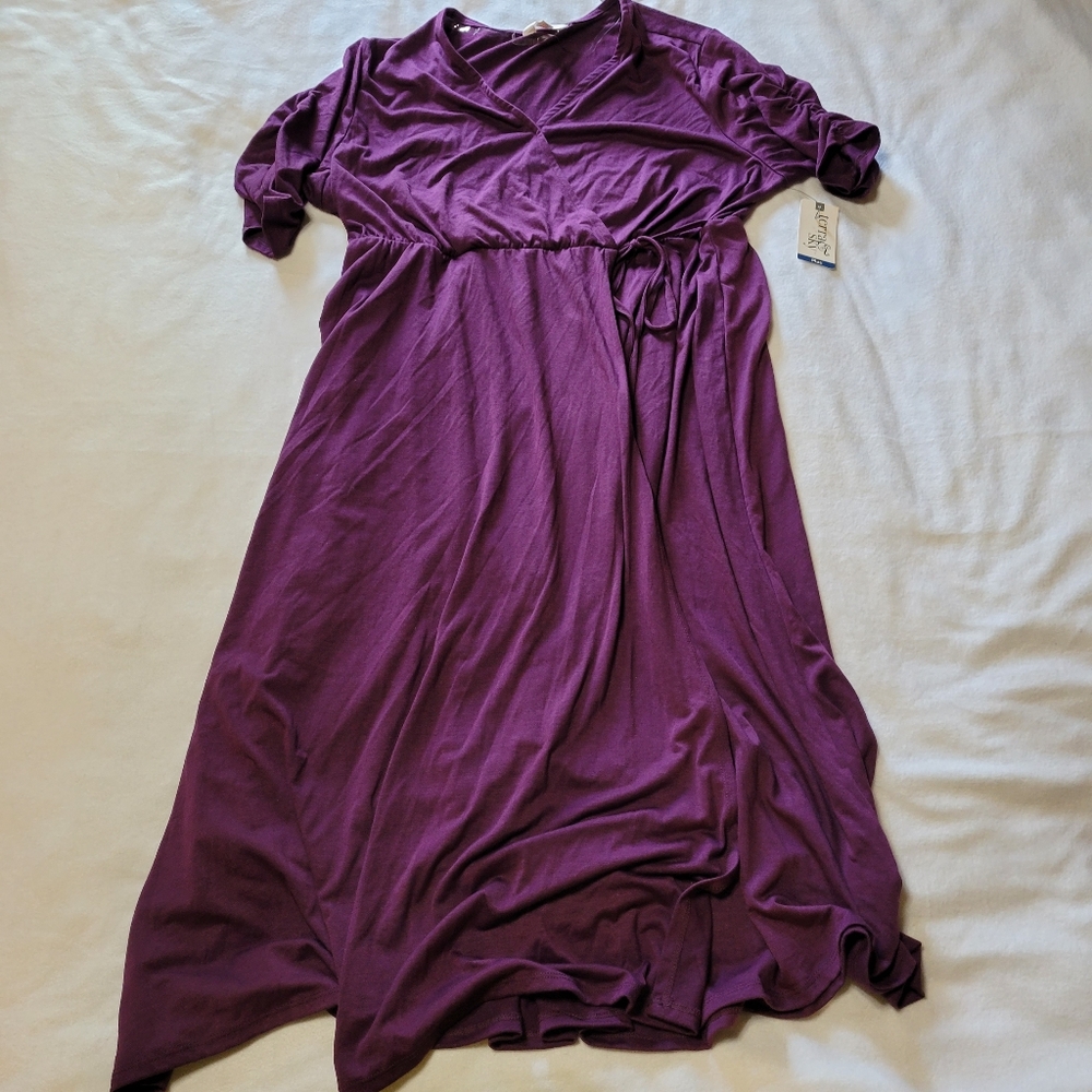 Purple midi faux wrap dress